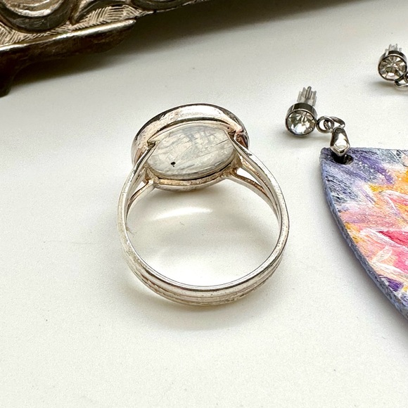 Silver Moonstone Ring & Purple Statement Earrings - Picture 14 of 17